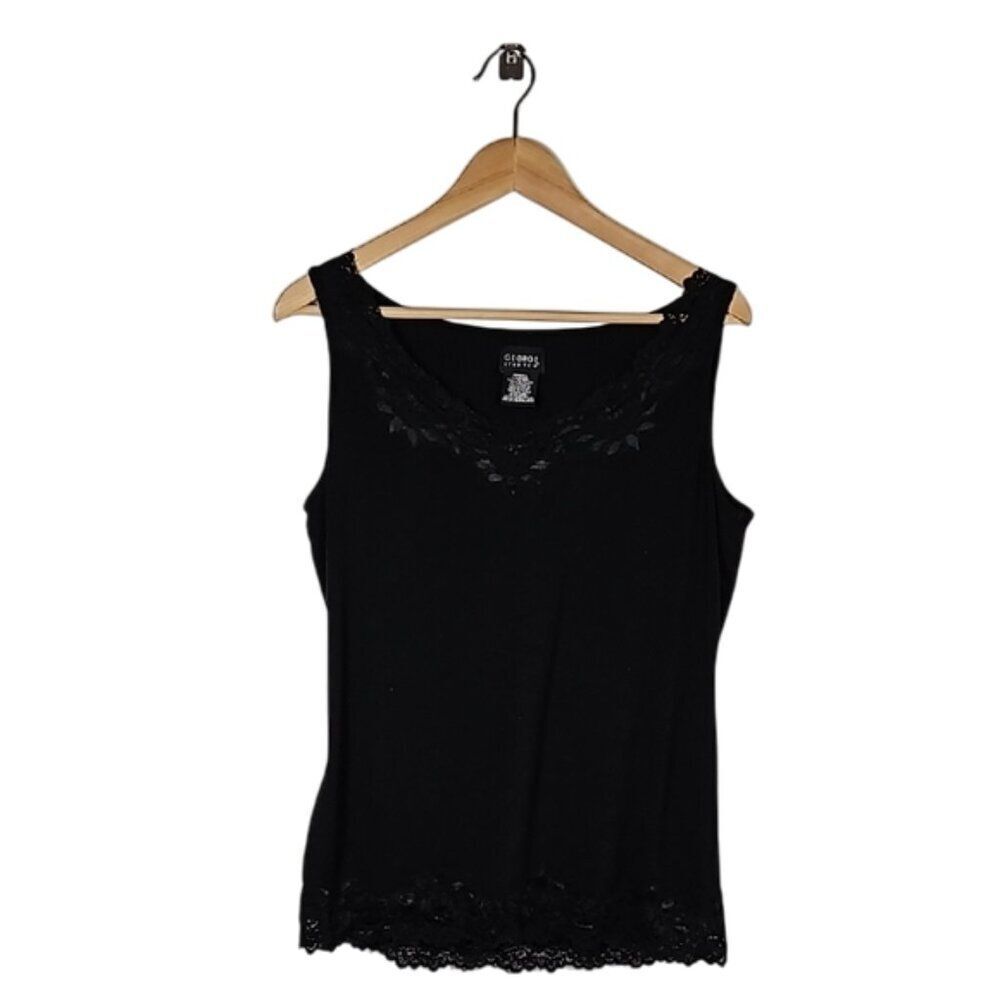 Womens size L Stretch Cami Black Lace Trim Y2K Fairy Grunge Whimsigoth 2000s